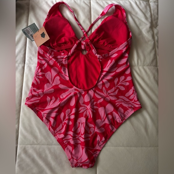Women One-Piece Swimsuit - Pink Floral - Picture 2 of 3